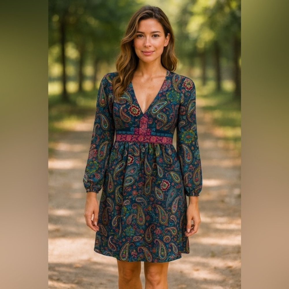 Flying Tomato Women's Black Burgundy Paisley Embroidered Mini Dress GUC M #1116